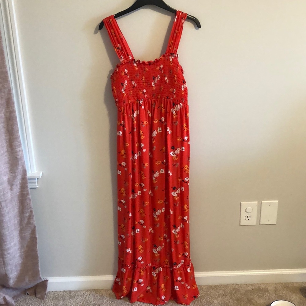 Isabel Maternity Smocked Red Dress Small